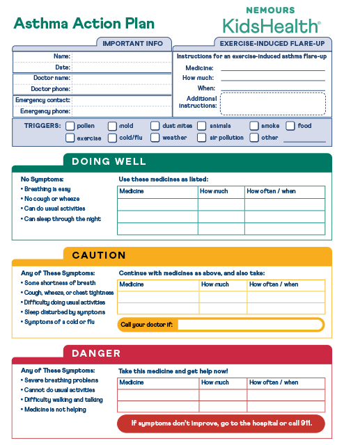Asthma Action Plan. This page was designed to be printed. We are working on creating an accessible version.