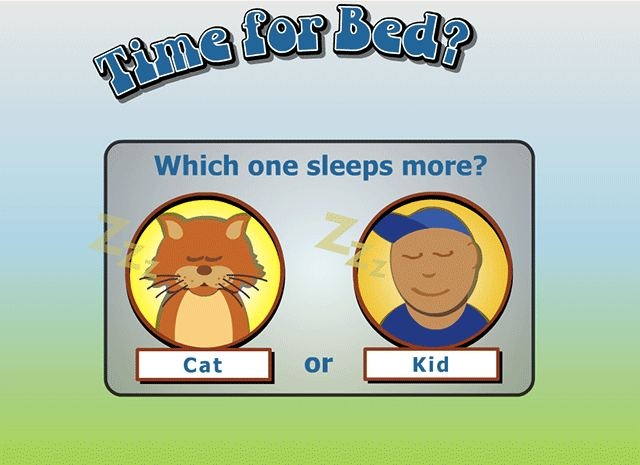 Which one sleeps more: cat or kid?