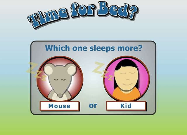 Which one sleeps more: mouse or kid?