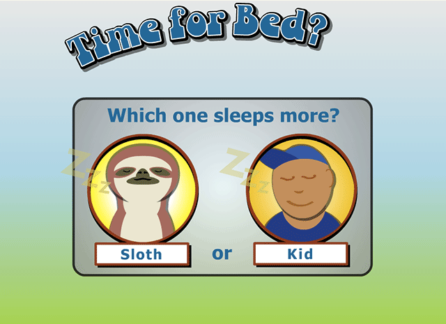 Which one sleeps more: sloth or kid?