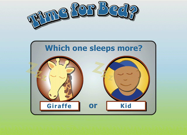 Which one sleeps more: giraffe or kid?