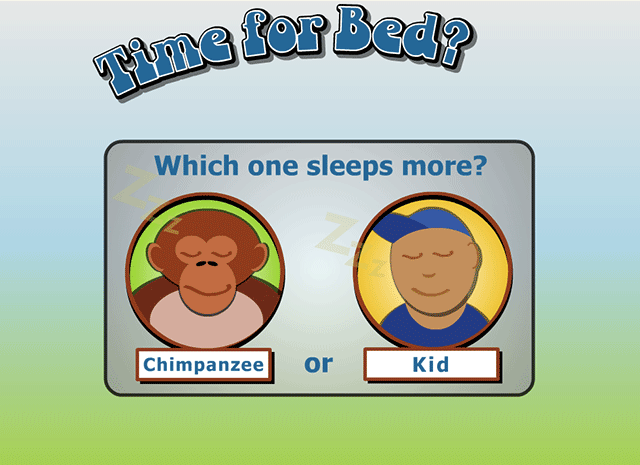 Which one sleeps more: chimpanzee or kid?